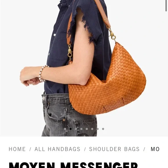 Clare V Tan Leather Shoulder Bag with Woven Texture - Picture 4 of 9